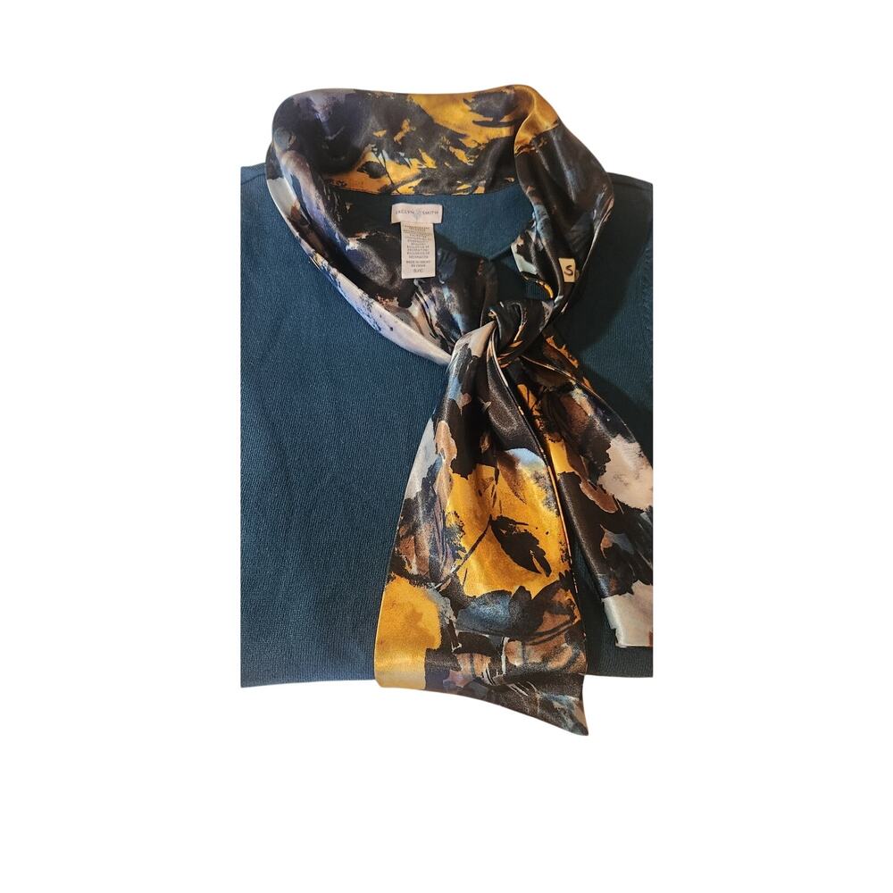 Jaclyn Smith Fall Essential Womens Sweater Size Small with Silk scarf Teal